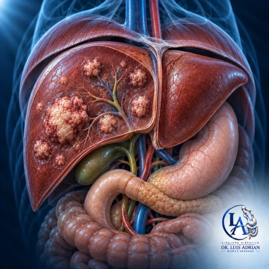 Ilustración anatómica relacionada con metástasis hepáticas
